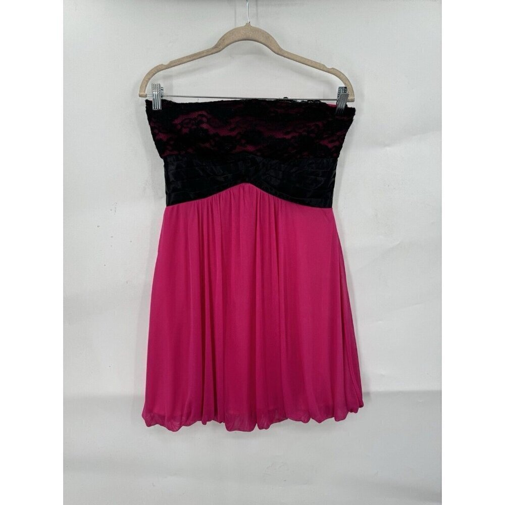Studio Y Mini Dress Women Medium Pink Black Lace Strapless Bubble Hem Party Y2K